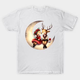 Valentine Deer Couple on Moon T-Shirt